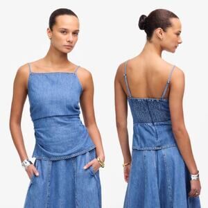 Madewell Ruched Squareneck Tank NV520 Robertson Wash: Airy Denim Edition 0 NWT
